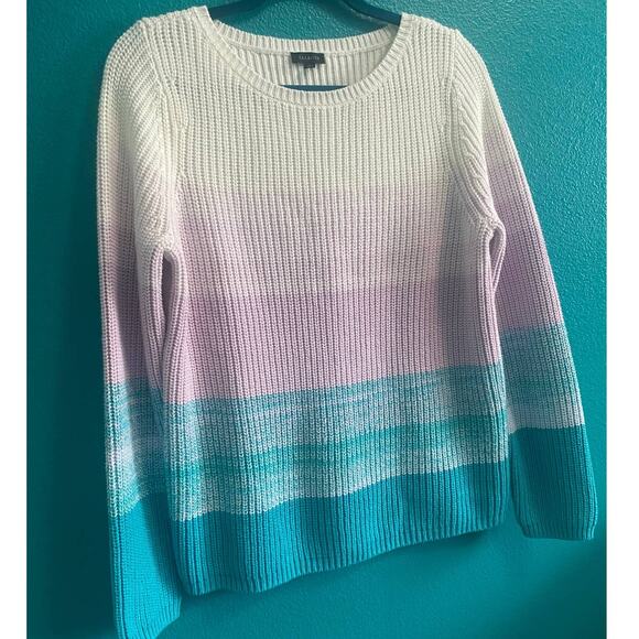 Talbots Ombre Lavender and Teal Knit Long Sleeve Sweater Women's Medium - Picture 8 of 9
